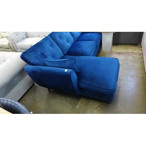 1502 - A Hoxton blue velvet button back LHF corner sofa