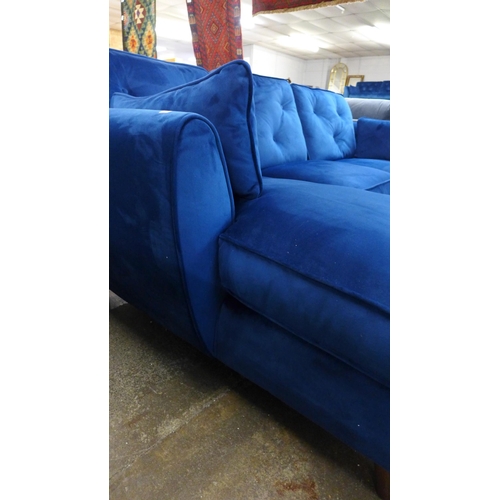 1502 - A Hoxton blue velvet button back LHF corner sofa