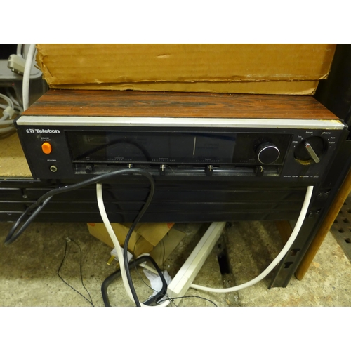 2297 - Toshiba and one vintage projector; Bissell mop & Teleton stereo amp TA 3000