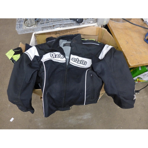 2113 - Three boxes of biker jackets and trousers