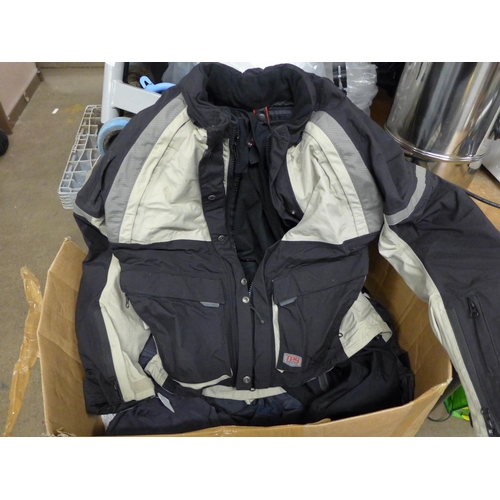 2113 - Three boxes of biker jackets and trousers