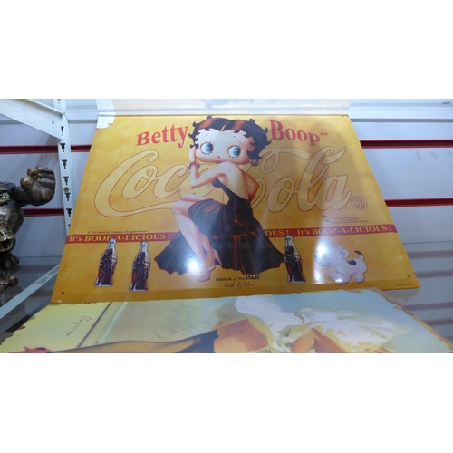 2258 - Betty Boo Coca-Cola vintage style tin wall art advertisement and one other (both approx. 16 x 12