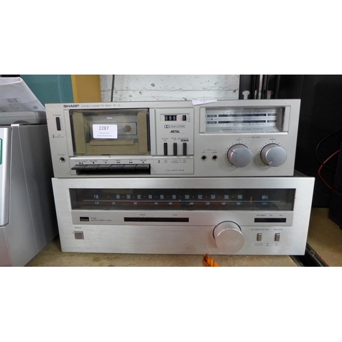 2287 - Sansui vintage T-60 stereo tuner and Sharp stereo cassette deck RT-10