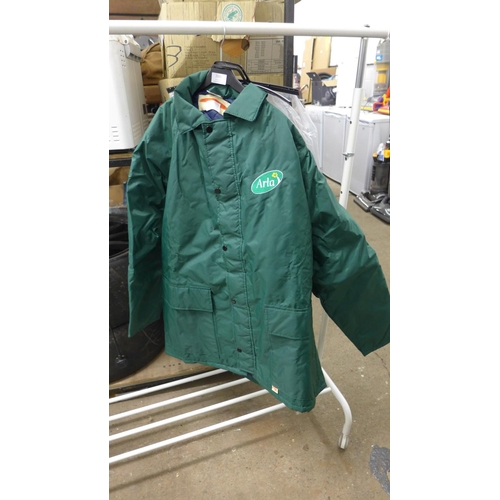 2331 - Unused medium green donkey jacket and polo shirt with blue work sweatshirt and blue office shirt siz... 