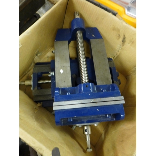 2020 - Blue bench vice with metal plate and a blue press