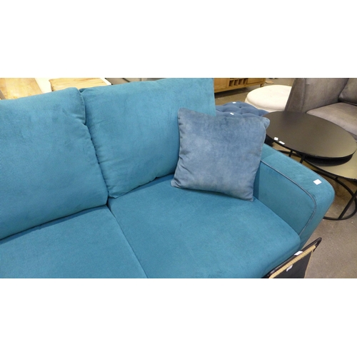 1472 - A turquoise corded L shaped sofa