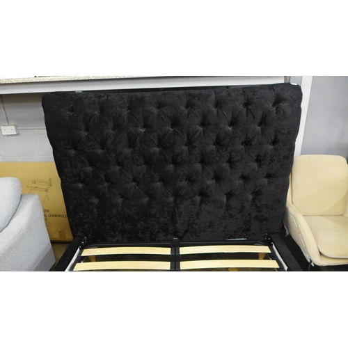 1523 - A charcoal crystal velvet button back double bed frame