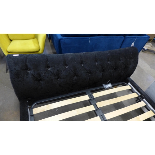 1523 - A charcoal crystal velvet button back double bed frame