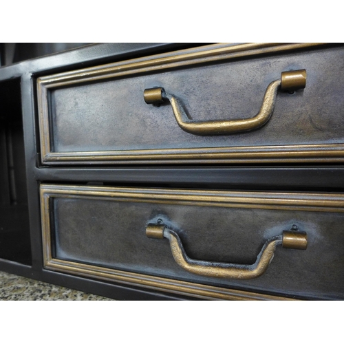 1524 - A large industrial style mirror with shelf and drawers