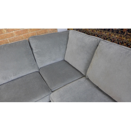 1535 - A grey velvet corner sofa