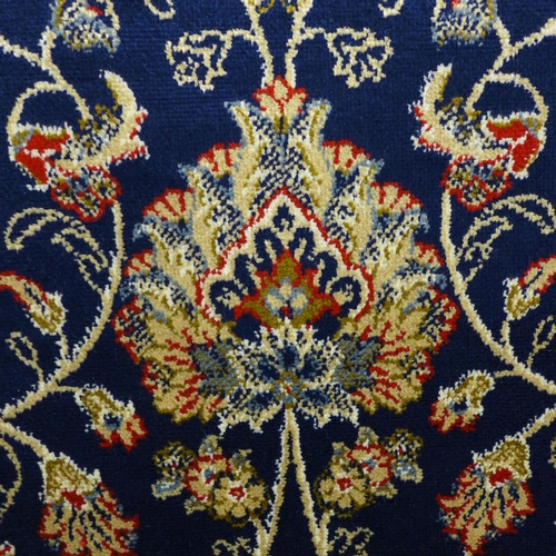 1536 - A rich blue ground full pile Cashmere rug with all over floral design, 230cm x 160cm