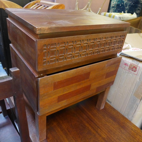 1572 - A coffee table, a stool, six chairs and bedside chest - all hardwood * this lot is subject to VAT