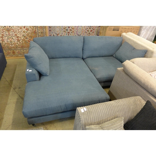 1597 - A petrol blue L shaped sofa