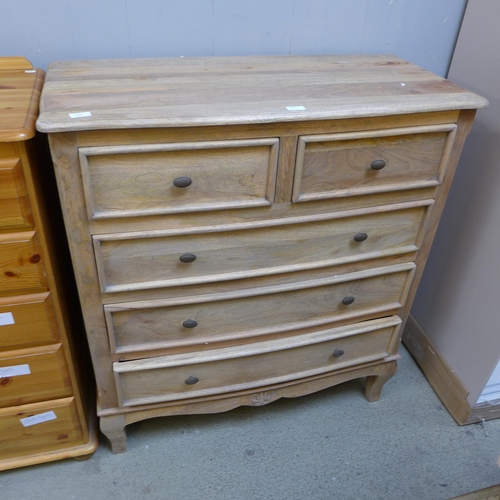 1605 - A French mango chest of five drawers - damaged * this lot is subject to VAT