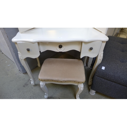 1658 - A white dressing table with mirror and upholstered stool