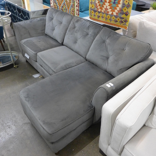 1454 - A grey Hoxton velvet L shaped sofa