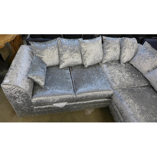 1592 - A silver velvet corner sofa