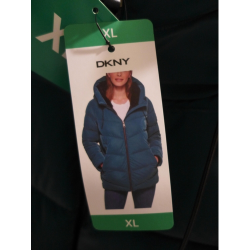 3260 - Ladies DKNY deep teal hooded coat - size XL  *This lot is subject to VAT