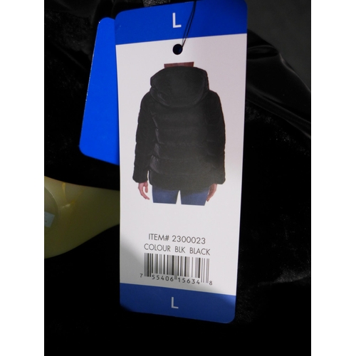 3264 - Ladies DKNY black hooded coat - size L  *This lot is subject to VAT