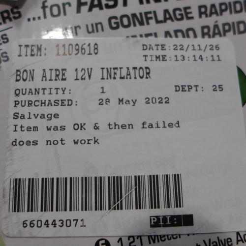 3312 - Bon Aire 12V Inflator, Original RRP - £29.99 +VAT (280 -668) *This lot is subject to VAT