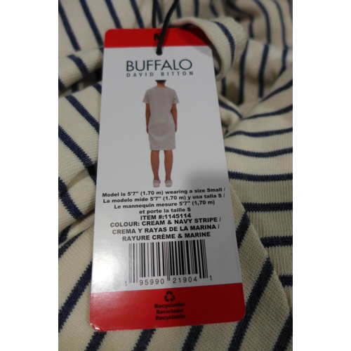 3327 - Bag of ladies Buffalo navy and cream striped t-shirt dress - mixed sizes  *This lot is subject to VA... 