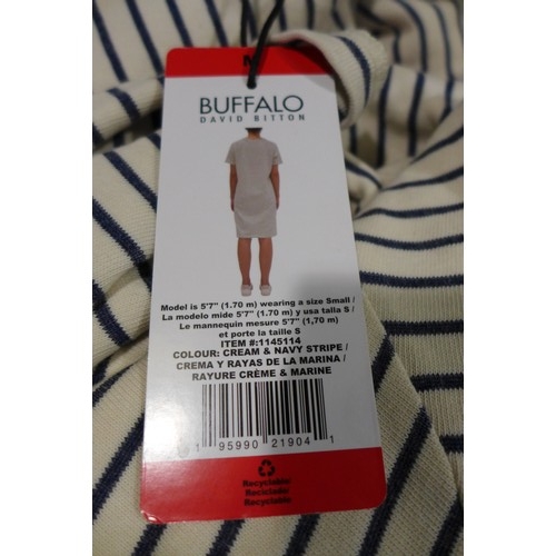 3326 - Bag of ladies Buffalo navy and cream striped t-shirt dress - mixed sizes  *This lot is subject to VA... 