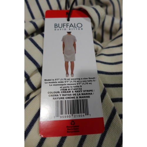 3327 - Bag of ladies Buffalo navy and cream striped t-shirt dress - mixed sizes  *This lot is subject to VA... 