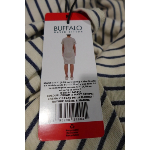 3327 - Bag of ladies Buffalo navy and cream striped t-shirt dress - mixed sizes  *This lot is subject to VA... 