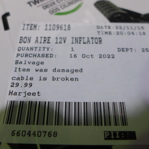 3379 - Bon Aire 12V Inflator, Original RRP - £29.99 +VAT (280 -233) *This lot is subject to VAT