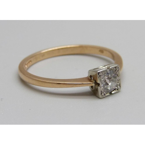 906 - An 18ct gold and diamond solitaire ring, set with an old cut diamond, approximately 0.4ct, 2.6g, Q