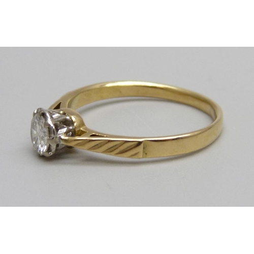 1009 - An 18ct gold, diamond solitaire ring, approximately 0.40ct diamond weight, 2.6g, O, in vintage box