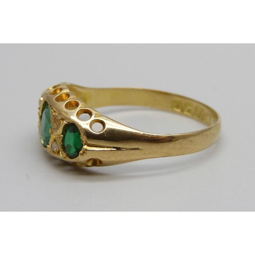 1013 - An 18ct gold, demantoid garnet and diamond ring, Birmingham 1909, 2.1g, Q