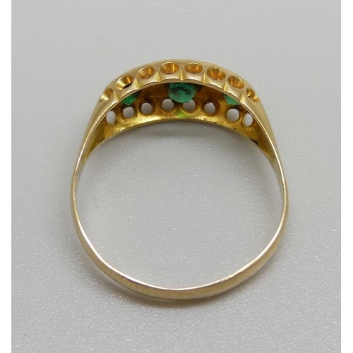 1013 - An 18ct gold, demantoid garnet and diamond ring, Birmingham 1909, 2.1g, Q