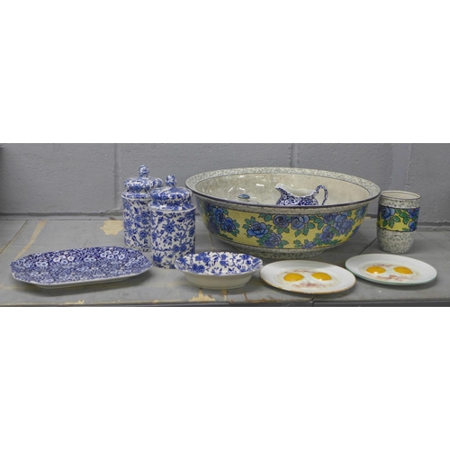 1052 - Burleigh Arden pair of storage containers, plate, jug and a small dish, two 'egg' plates and a Grimw... 