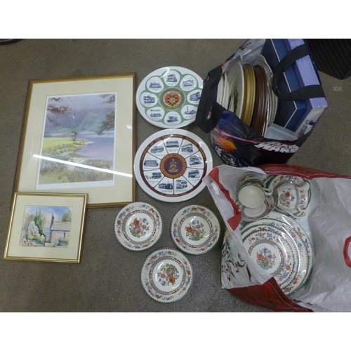 1063 - Copeland Spode Chinese Rose china, collectors plates and two framed prints **PLEASE NOTE THIS LOT IS... 