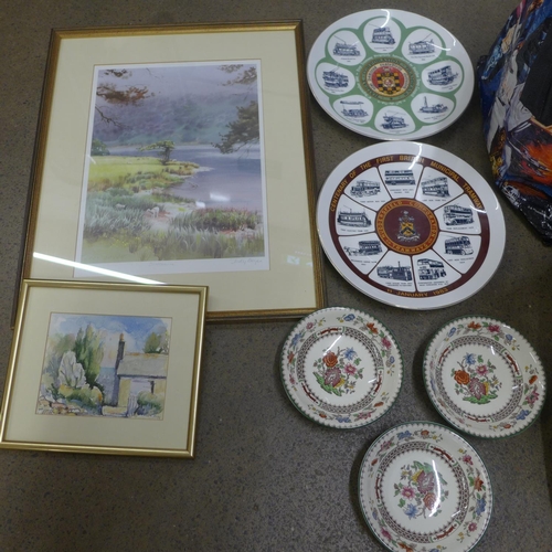 1063 - Copeland Spode Chinese Rose china, collectors plates and two framed prints **PLEASE NOTE THIS LOT IS... 