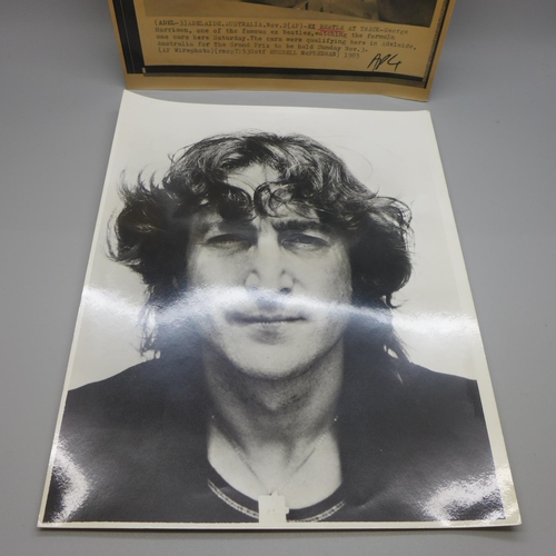 615 - Beatles related press photographs of John Lennon and one of George Harrison in Australia