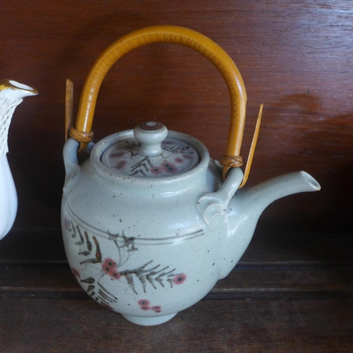 642 - Three Paragon Victoriana Rose teapots and a Chris Aston teapot