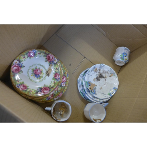 650 - Assorted china, a Bell china coffee set, Royal Albert Lady Hamilton china, Paragon Tapestry Rose, et... 