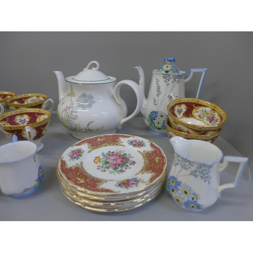 650 - Assorted china, a Bell china coffee set, Royal Albert Lady Hamilton china, Paragon Tapestry Rose, et... 