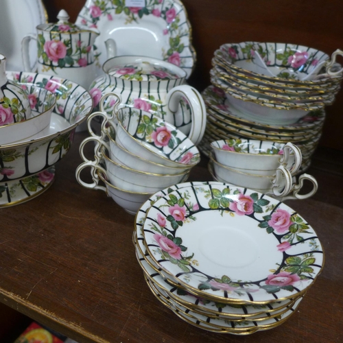 658 - Aynsley A3186 tea ware, teapot lid and one cup a/f, with water jug, fruit set, cake dishes, etc.