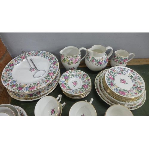 722 - Crown Staffordshire Thousand Flowers tea and dinnerwares, six setting with three jugs, tureen, sugar... 