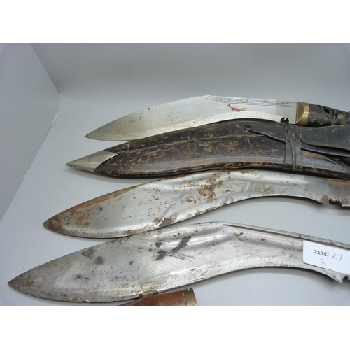 753 - Four Indian/Nepalese Kukri, one lacking scabbard