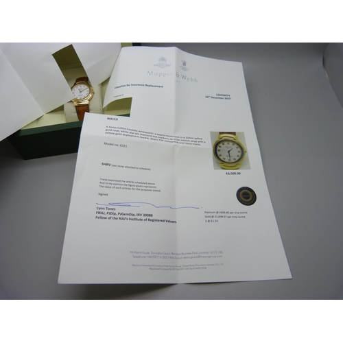 770 - An 18ct gold Rolex Cellini wristwatch, the markers set with diamonds, on a leather and 18ct gold str... 