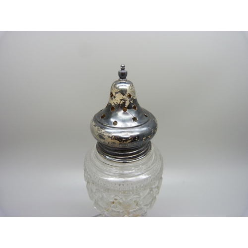 772 - A silver topped cut glass sugar shaker