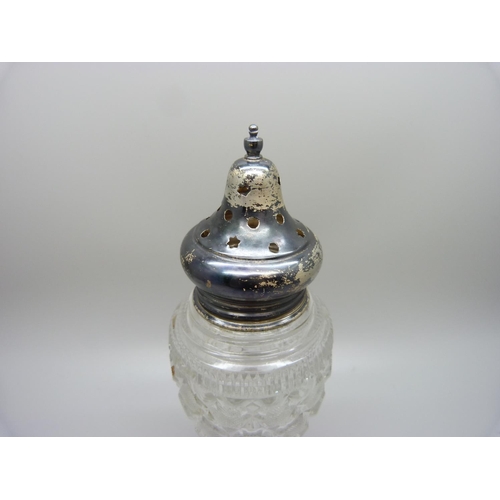 772 - A silver topped cut glass sugar shaker