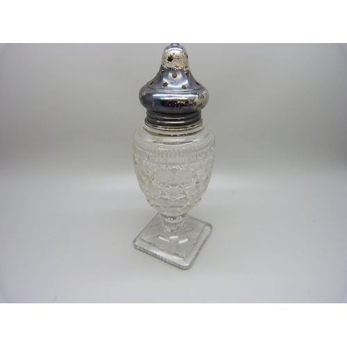 772 - A silver topped cut glass sugar shaker