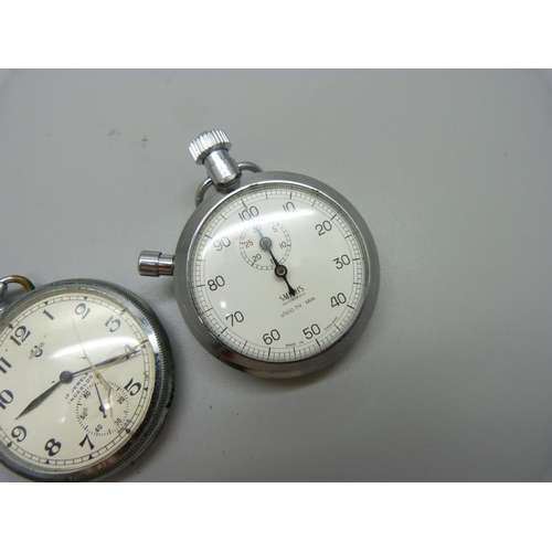 779 - A Smiths stop watch, the back marked NCB 25 and a Maono pocket watch