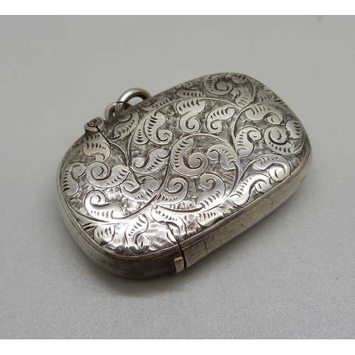 783 - A silver vesta case, Birmingham 1892, with inscription