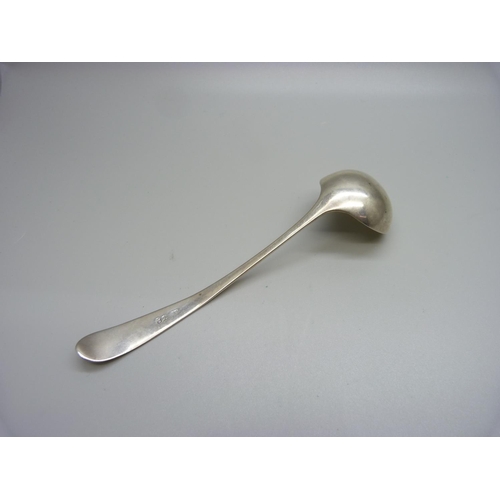 791 - A Georgian ladle, worn Scottish marks, partial makers mark 'A', 24g